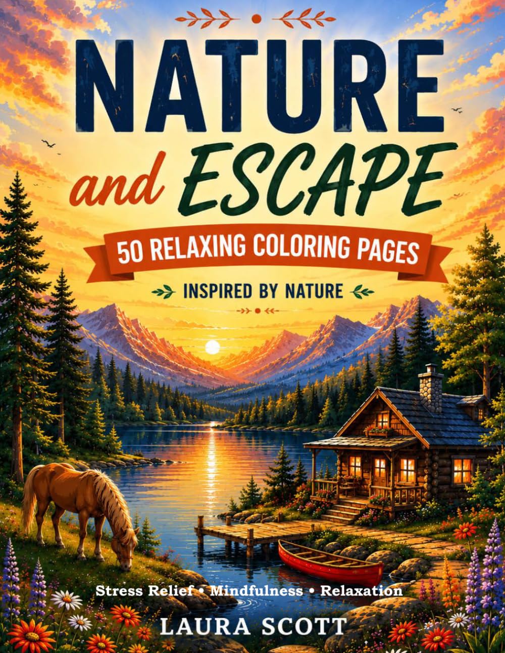 Nature & Escape: 50 Relaxing Nature Coloring Pages for Adults - Stress Relief & Mindfulness (Laura Scott Coloring Books)