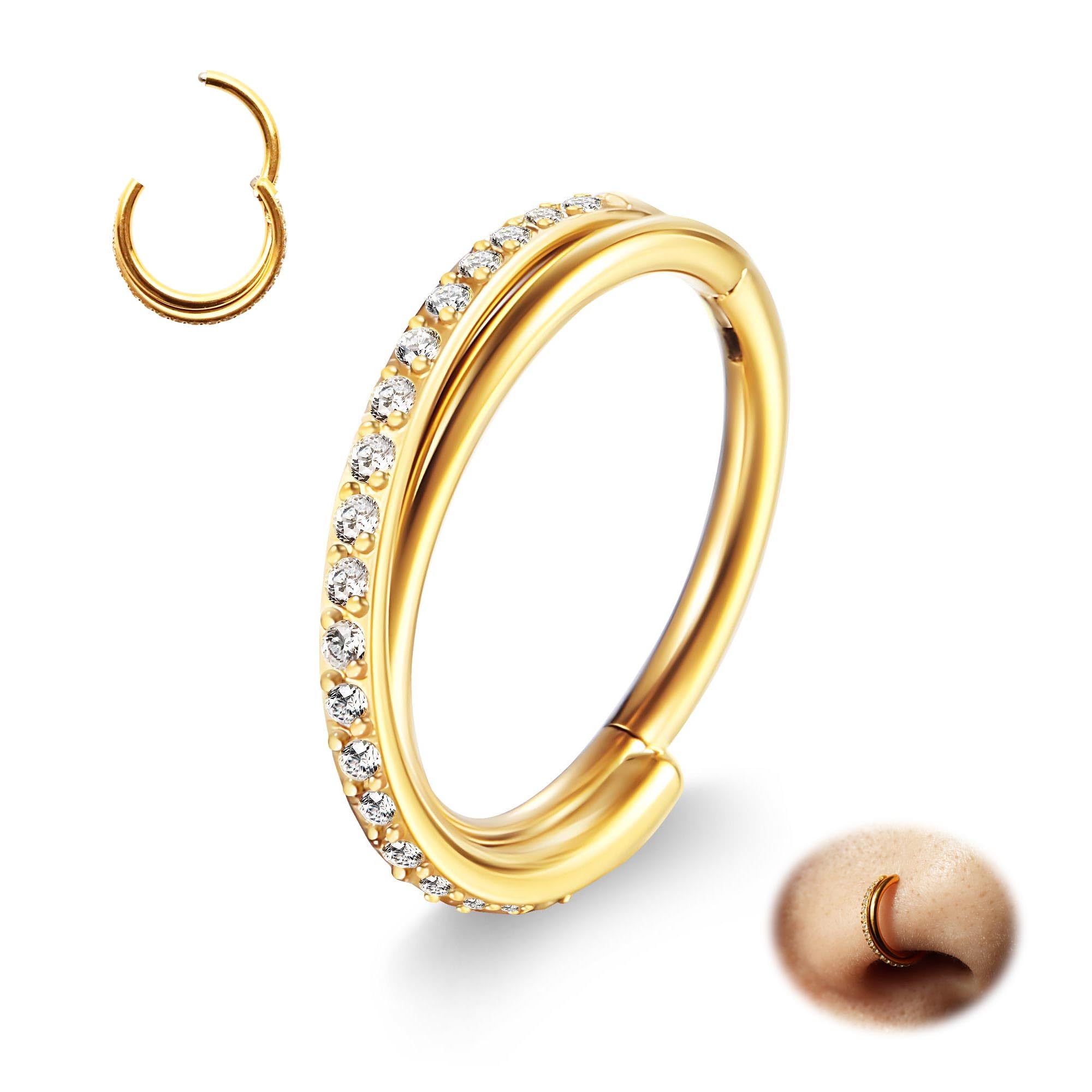 MixPiercing18G 8mm Piercing Nariz Dorado Aro Oro Clicker de Segmento Articulado Acero Inoxidable para Septum Nasal Cartílago Concha Hélice Daith Tragus de Labios con para Mujer