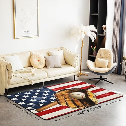 Miniatura 2 de Alfombra de béisbol para niños, 5 x 7, temática deportiva, para sala de estar, decoración de habitación de niños y niñas, decoración de juegos de