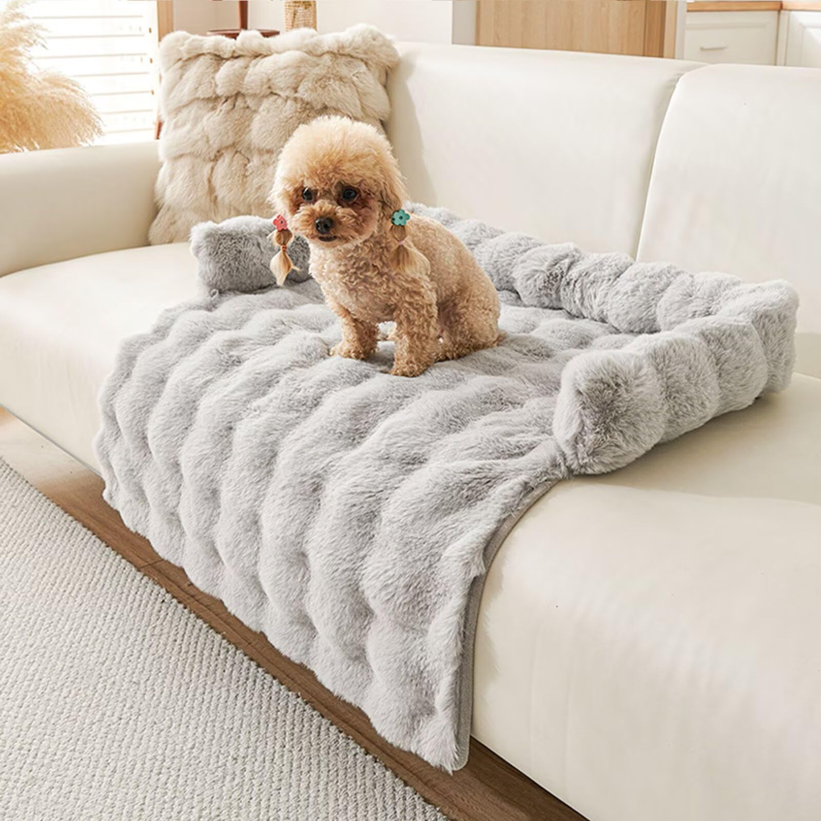 Bettschlange Hundebett Flauschig, Katzenbett, Hundedecke Sofa mit Rand, Waschbar Haustierbett, Hundebetten rutschfest, Katzensofa Katzennest für Katze Kleine Hunde, 75x75cm, Hellgrau