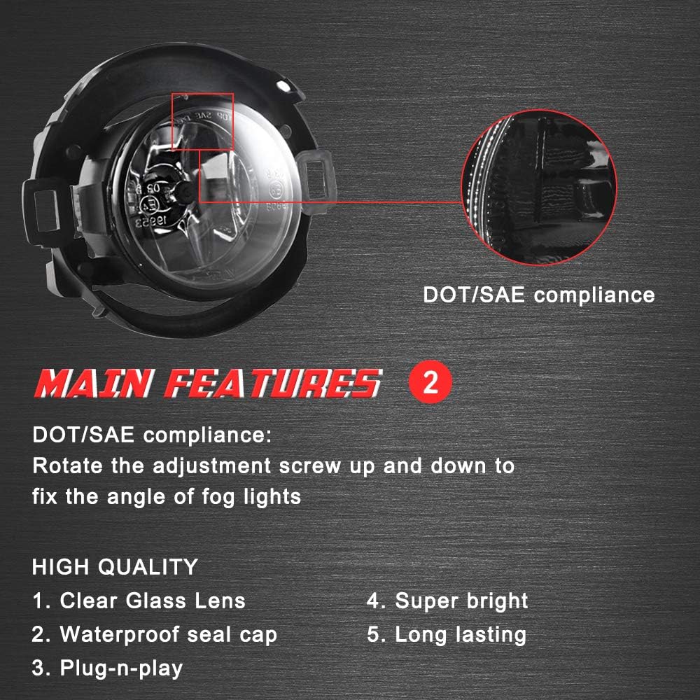 Driving Fog Lights Lamps Replacement for 2005-2015 Nissan Xterra & Nissan 2010-2017 Frontier with H11 12V 55W Halogen Bulbs & Switch and Wiring Kit (Clear Lens)