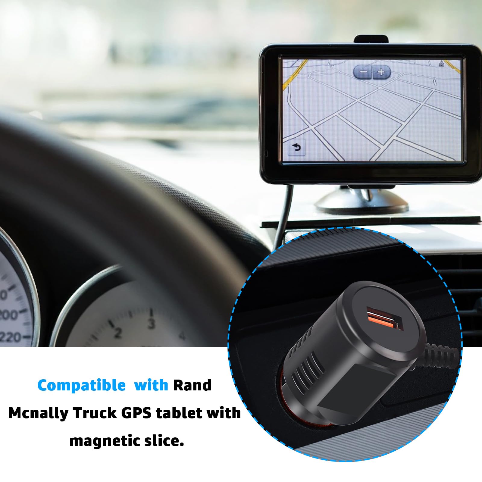 Cargador de coche de 5 V con puerto USB para Rand McNally GPS, compatible con TND Tablet 85, TND 740,750, OverDryve 7, 8 Pro y sistemas GPS de camión RV - Incluye adaptador de CA de repuesto magnético