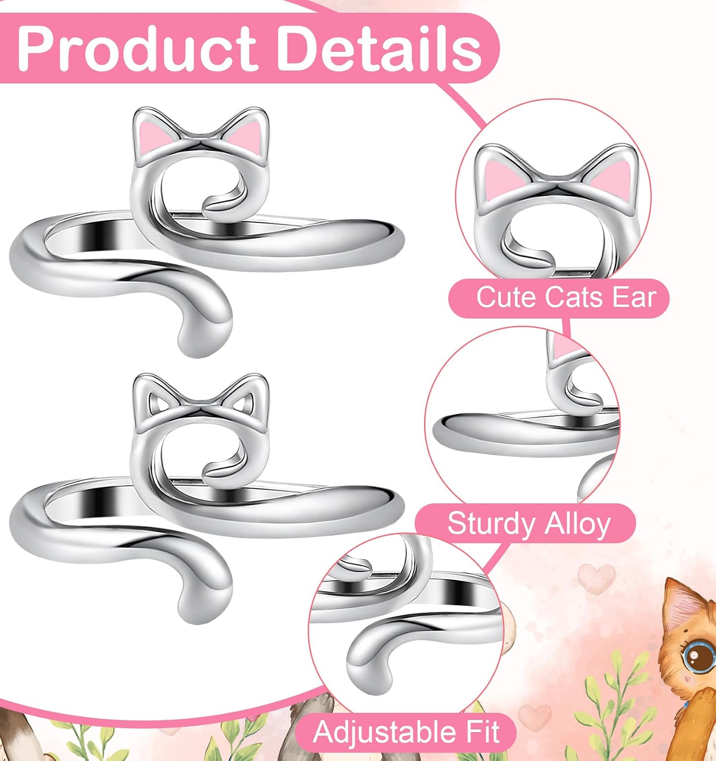 5 Pcs Crochet Tension Ring, Cat Shape Crochet Tension Rings, Adjustable Finger Yarn Guide Rings for Crocheting, Women, DIY Craft Projects
