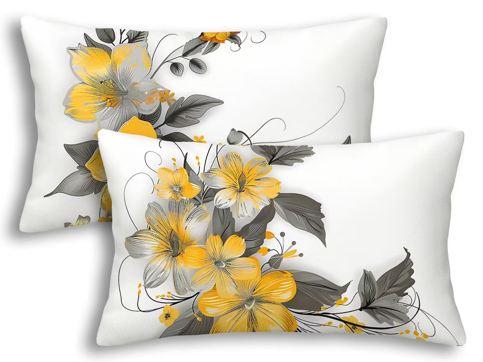 Taie oreiller 40x60 blanc lot de 2 avec motifs de fleurs pour canapé