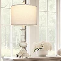 Vista 8 de 26" Farmhouse Table Lamp, Vintage Rustic Touch Control Bedside Lamp with 2 USB Ports & AC Outlet, Boho Resin 3-Way Dimmable Nightstand Lamp Linen
