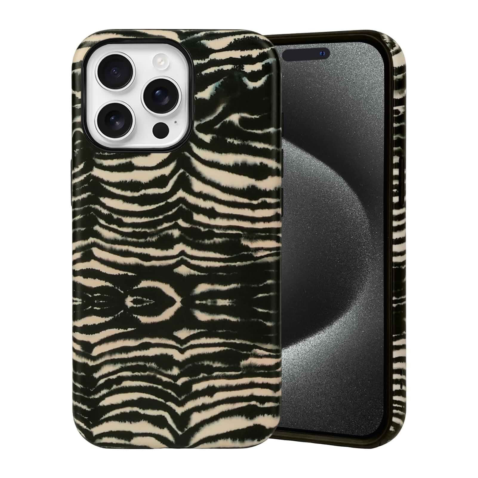 for iPhone 16 Pro Max Cute Zebra Double-Layer Case Retro Cool Animal Print Design,Soft Shockproof Protective,Aesthetic Fashion Cover,for Women Men Girls,Black Zebra Stripe