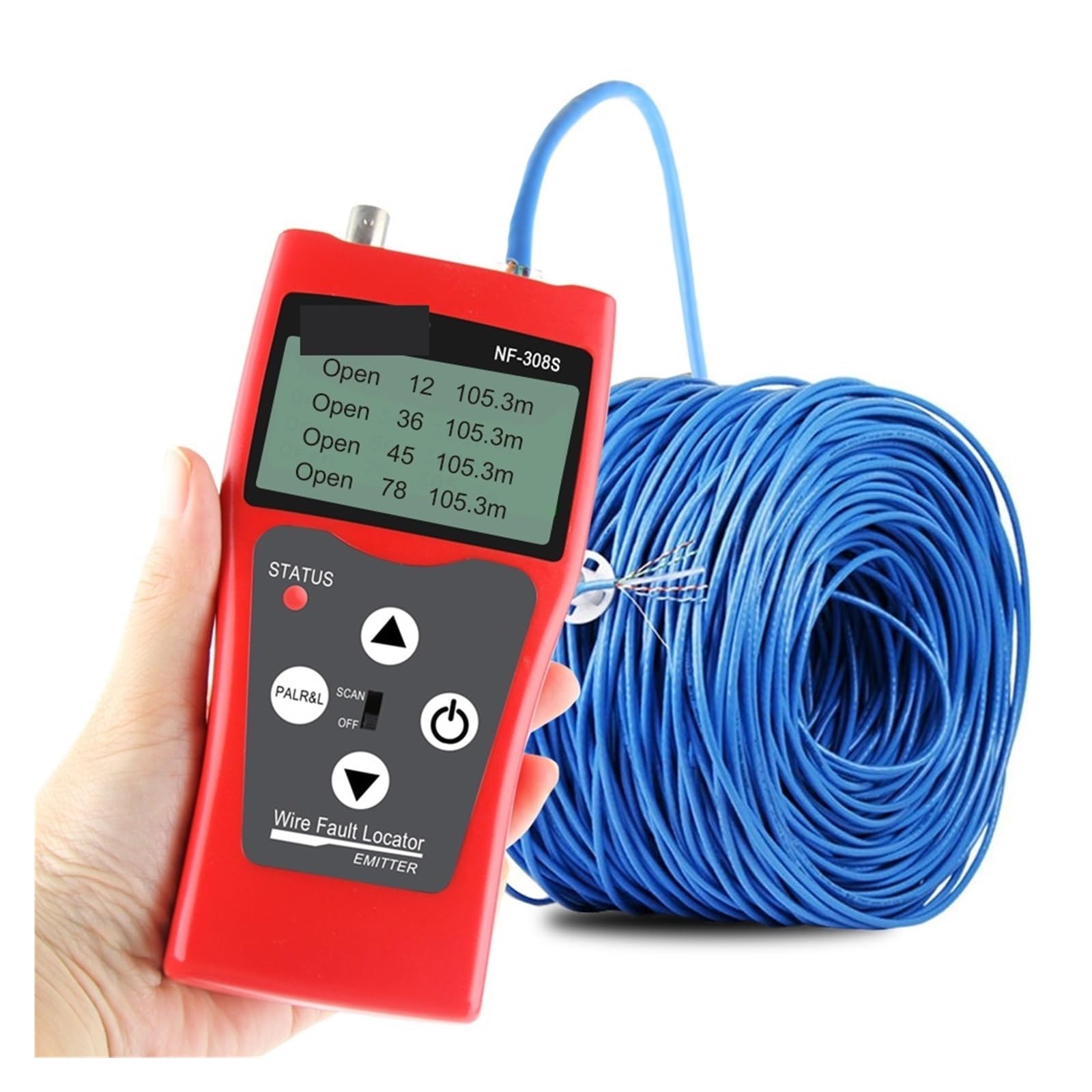 NF-308 Tester kabli monitorujących sieć Lokalizator uszkodzeń przewodów LCD Pomiar sieci LAN Koncentryczny BNC USB RJ45 RJ11 Testy transmisji