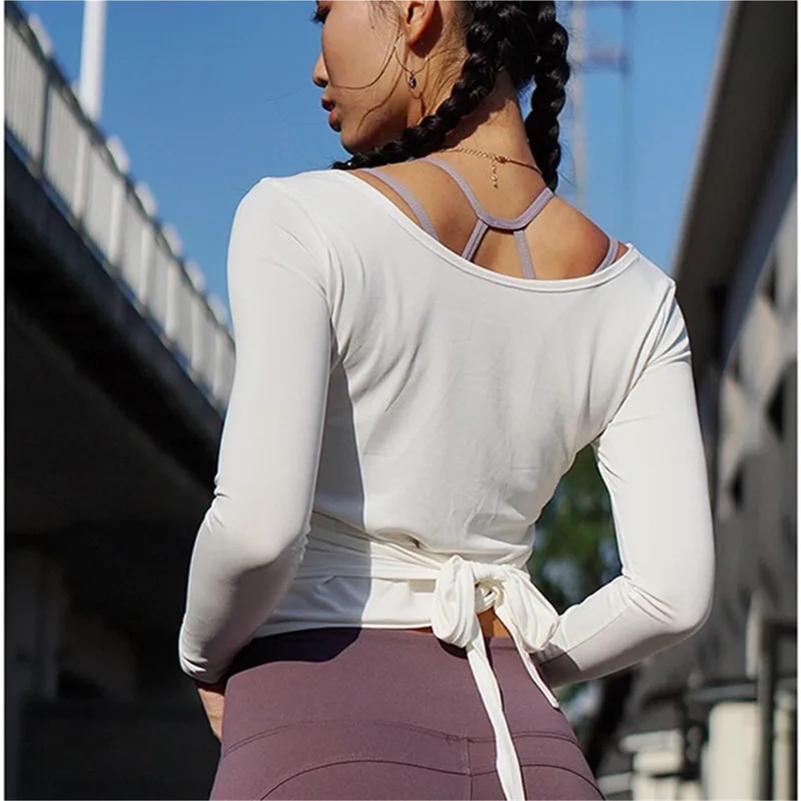 Top Avvolgenti da Yoga Maglietta da Yoga Donna, Sexy, a Maniche Lunghe, con Scollo a V, Fasciatura Anteriore e Posteriore