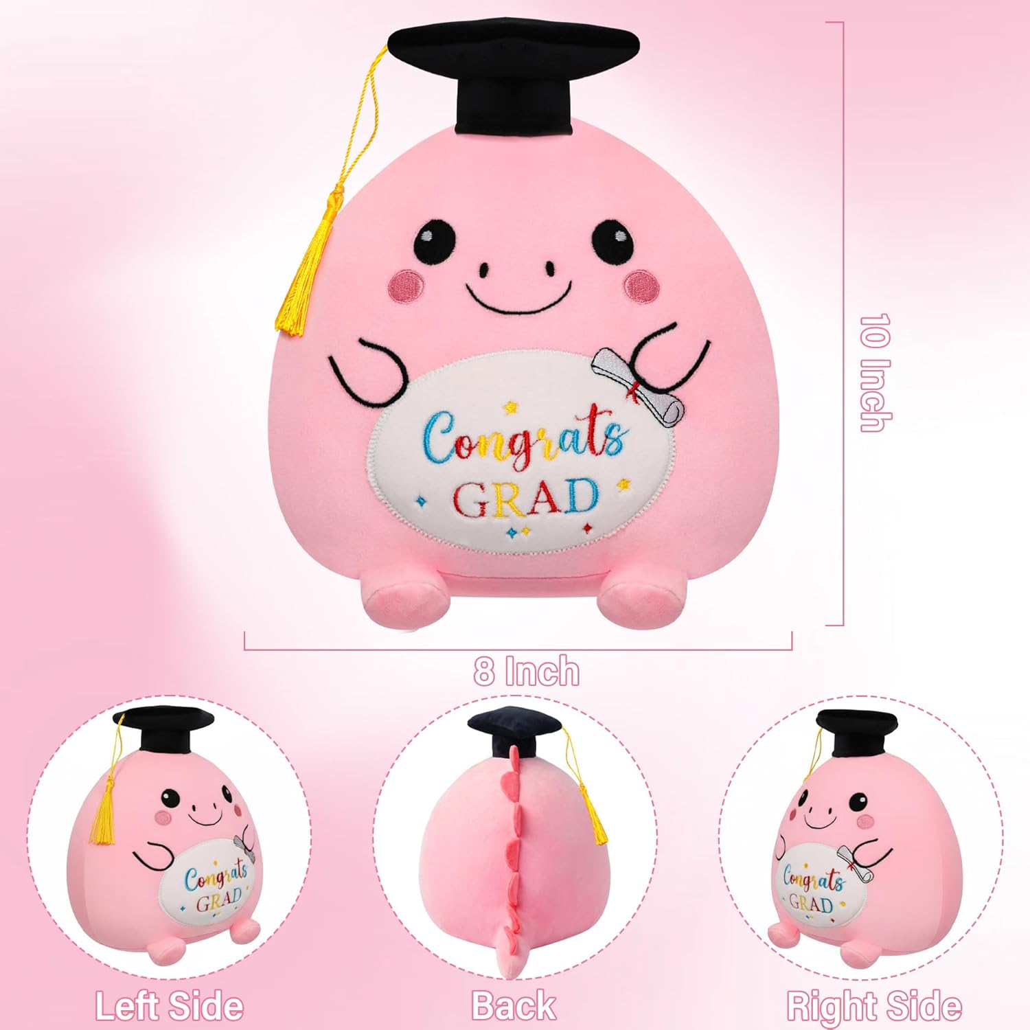 Graduation Dinosaur Plush with Cap - Pink Dinosaur Stuffed Animal Graduation Gift for Kindergarten Preschool Graduation 2026 Soft Personalized Congrats Grad Toy for Girls Toddlers Kids Her 10 Inch
