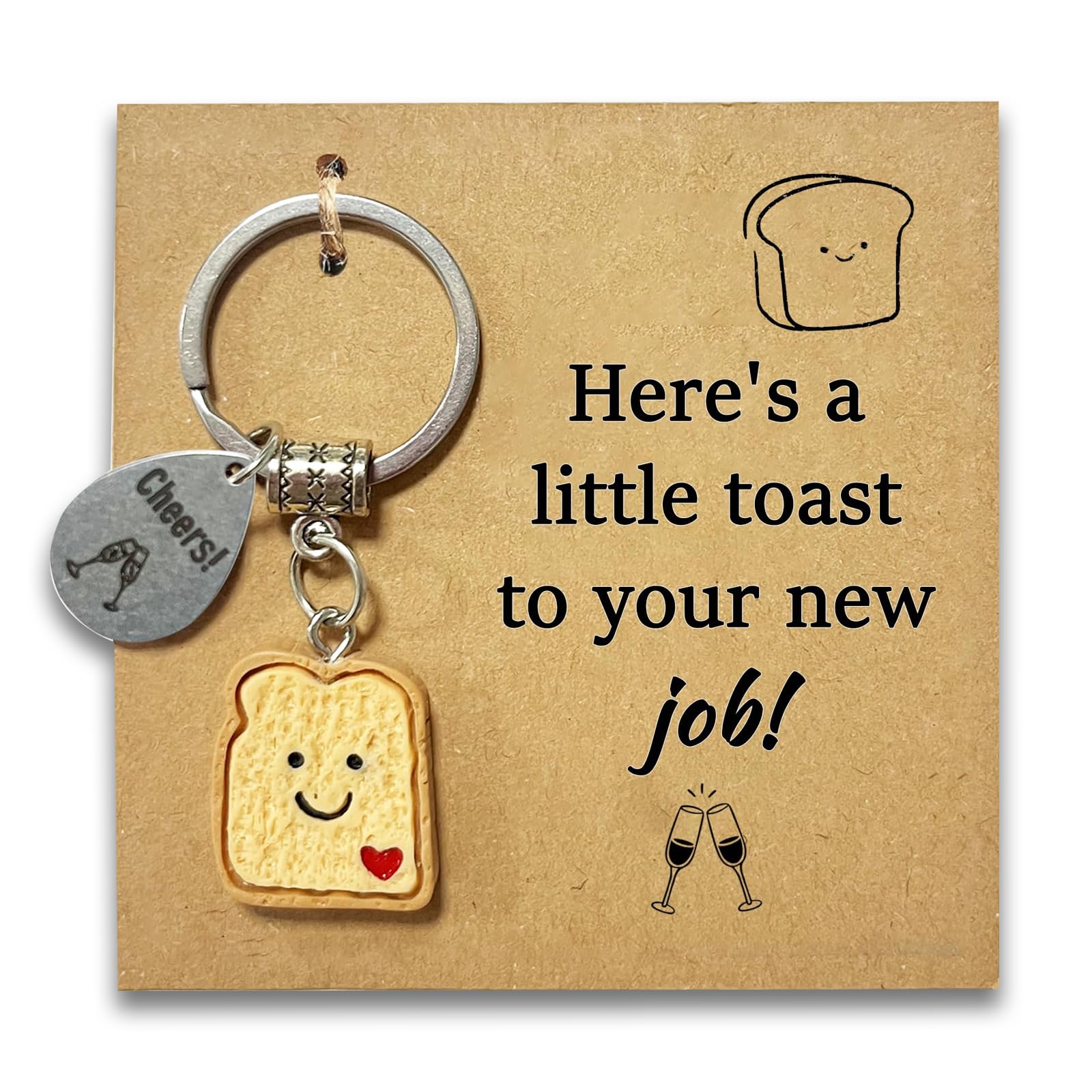 Virelle Little Toast Keyring - Funny Congratulations Gift for New Job, Leaving Work, Promotion Novelty Present for Friends, Colleagues Celebration (New Job)