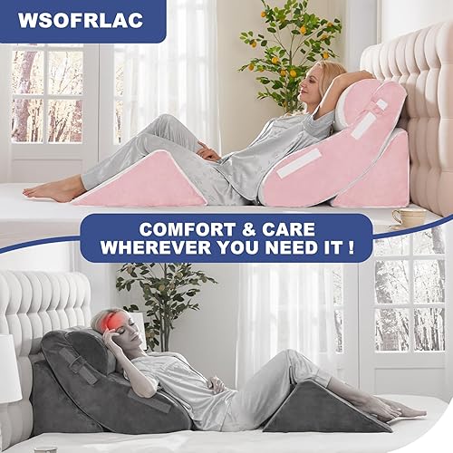 Miniatura 7 de Sistema de almohada geriátrica de cuña de 4 piezas, cuñas de cama para ancianos para sentarse o dormir, posicionador corporal poscirugía con base