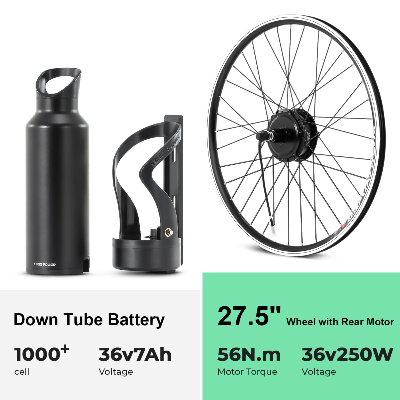 E-Bike Conversion Kit 26" / 27,5" / 28" (700C) Felge mit 250W Drehmoment Motor 36V Samsung Trinkflaschen Batterie Umbausatz Integrierter Torque PAS Sensor