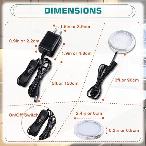 Miniatura 2 de Luz LED de disco individual debajo del gabinete, vitrina de exhibición Curio, iluminación decorativa de mostrador, enchufe eléctrico de pared de 120