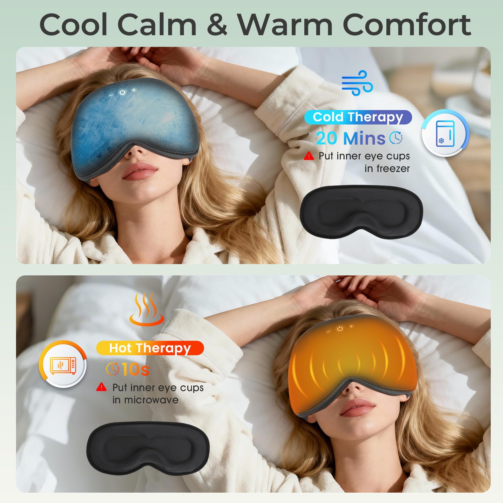 MUSICOZY Máscara para dormir de algodón de bambú, máscara de ojos con peso 3D, 100% opaca, Bluetooth 5.4, máscara de dormir cero presión ocular, máscara de ojos cálida y refrescante, auriculares para