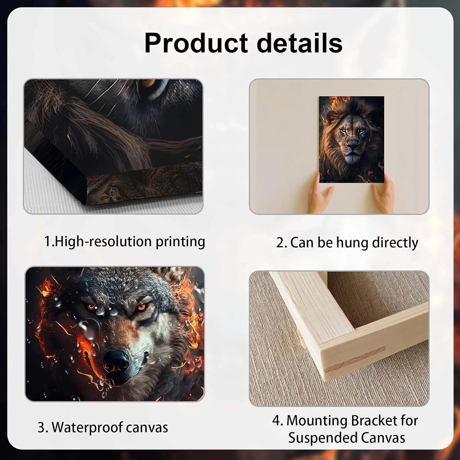 3 Piece Wall Art Framed Canvas Wall Art Modern Abstract Animal Pictures with Wolf Lion Panther Design Home Decor for Living Room Bedroom Office, Gaming Room Decoration with Hooks and Nails, 12x16 Inch
