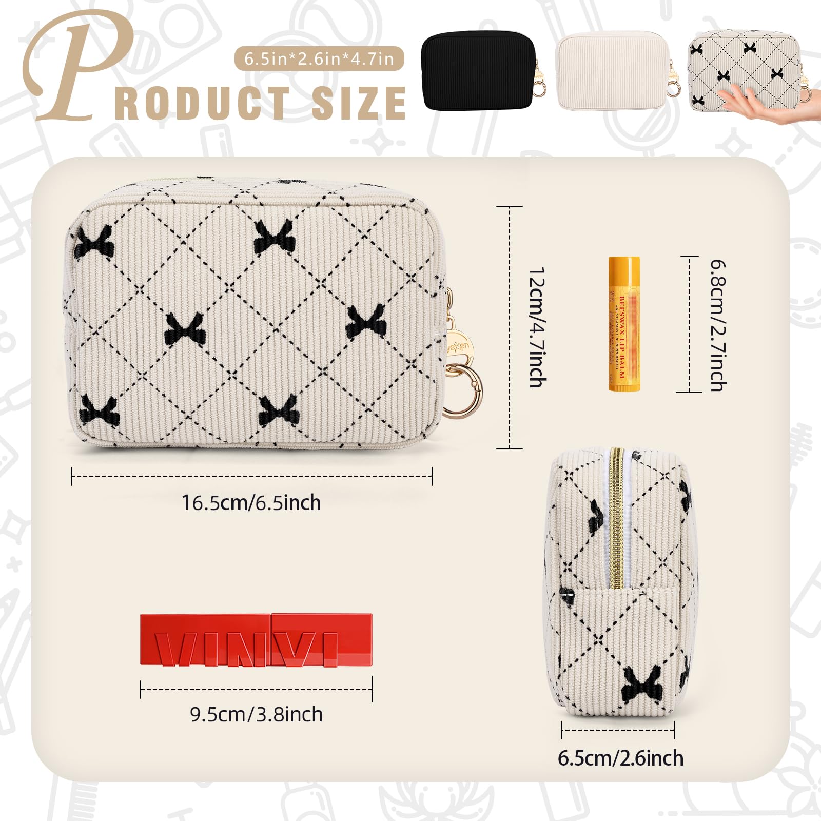 16*5*11cm Grande Pochette Donna Trucchi Piccolo Beauty Case da Viaggio per Cosmetici Organizer Trousse da Borsetta Ragazza in Velluto a Coste per Truccho Accessori Amica Compleanno(Beige-farfalla)