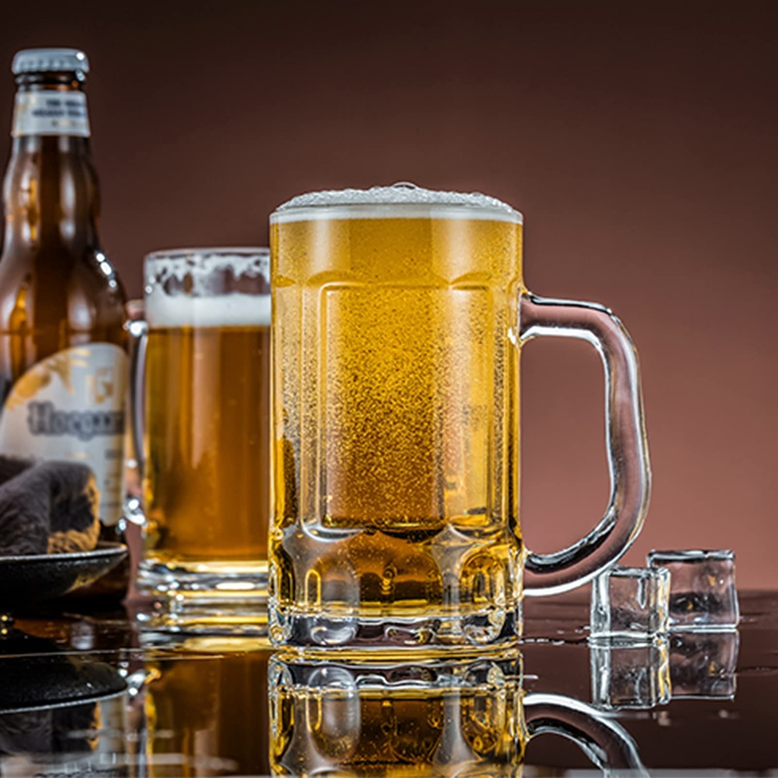 YKMYXZ， Personalisiertes Pint-Glas, Bierbecher, Bierkrug, klassische große Bierkrug-Gläser mit Henkel, Party-Pub-Becher, klares Glas, 14 Unzen
