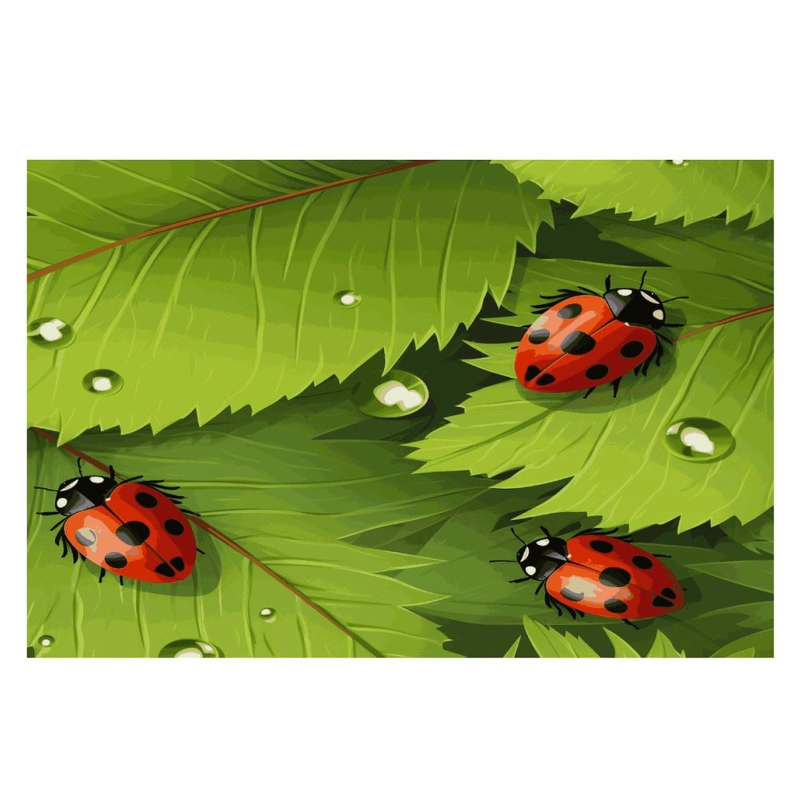 Leaves and Ladybugs Placemats Wipeable Heat Resistant Table Mats Washable Flax Place Mats Elegant Cloth Non-Slip Placemat for Kitchen Dinning Party Table Decor 12 * 18 in