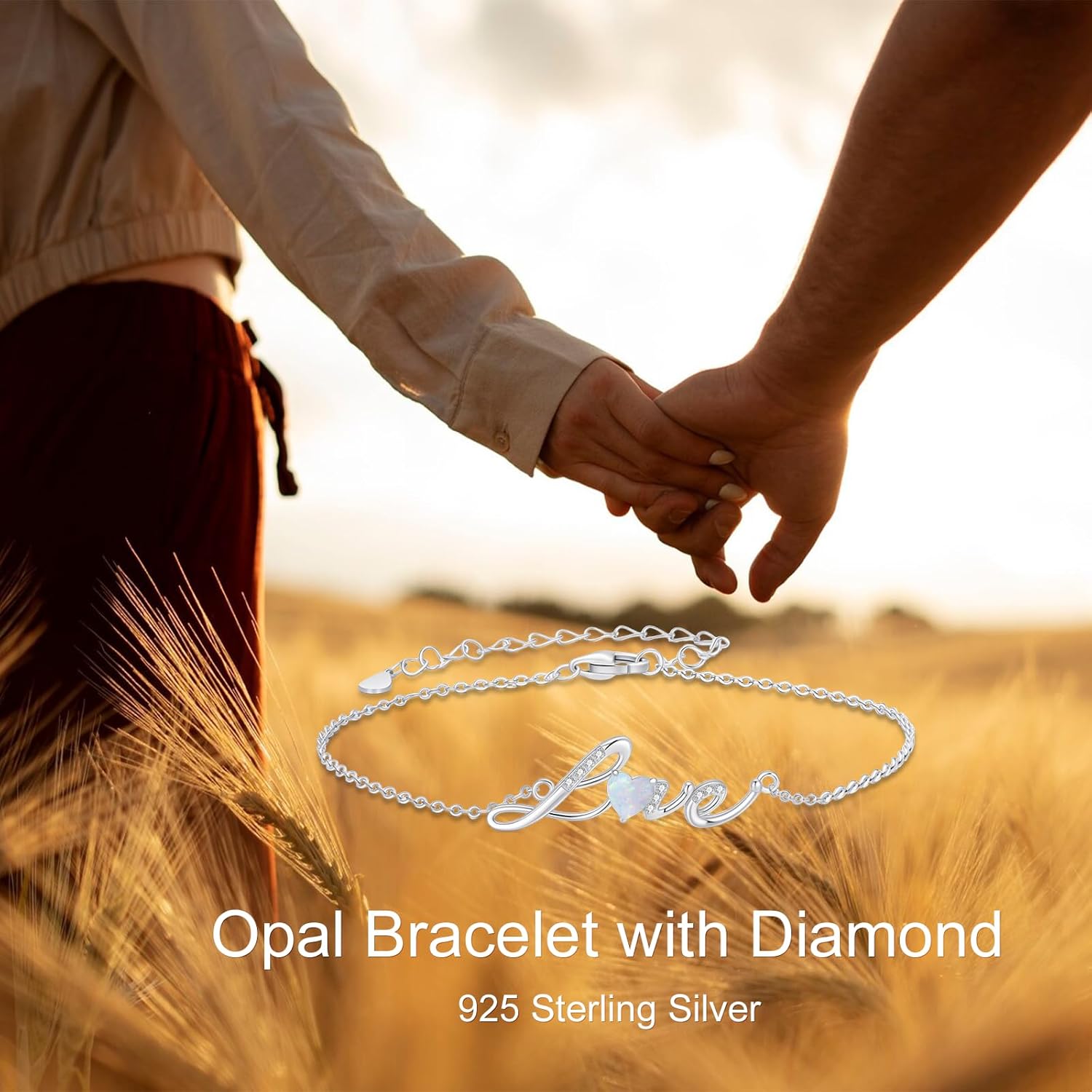 925 Sterling Silver Opal Bracelet Opal with Genuine Diamonds Dainty LOVE Letter Heart Bracelet Anniversary Birthday Gift for Women Her - Image 5