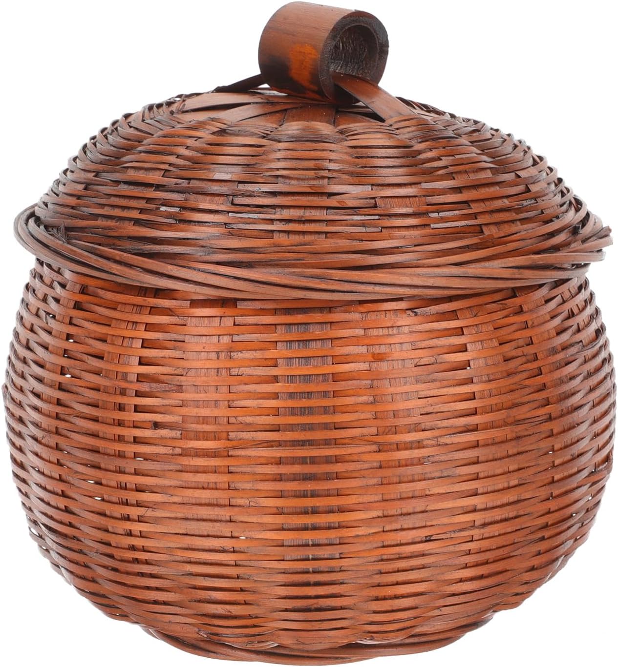 Cabilock Small Pumpkin Basket with Lid 5.1 Inch Compact Wicker Pumpkin Storage Bowl for Kitchen Fruit and Egg Holder Decorative Rattan Basket for Dining and Home Organization