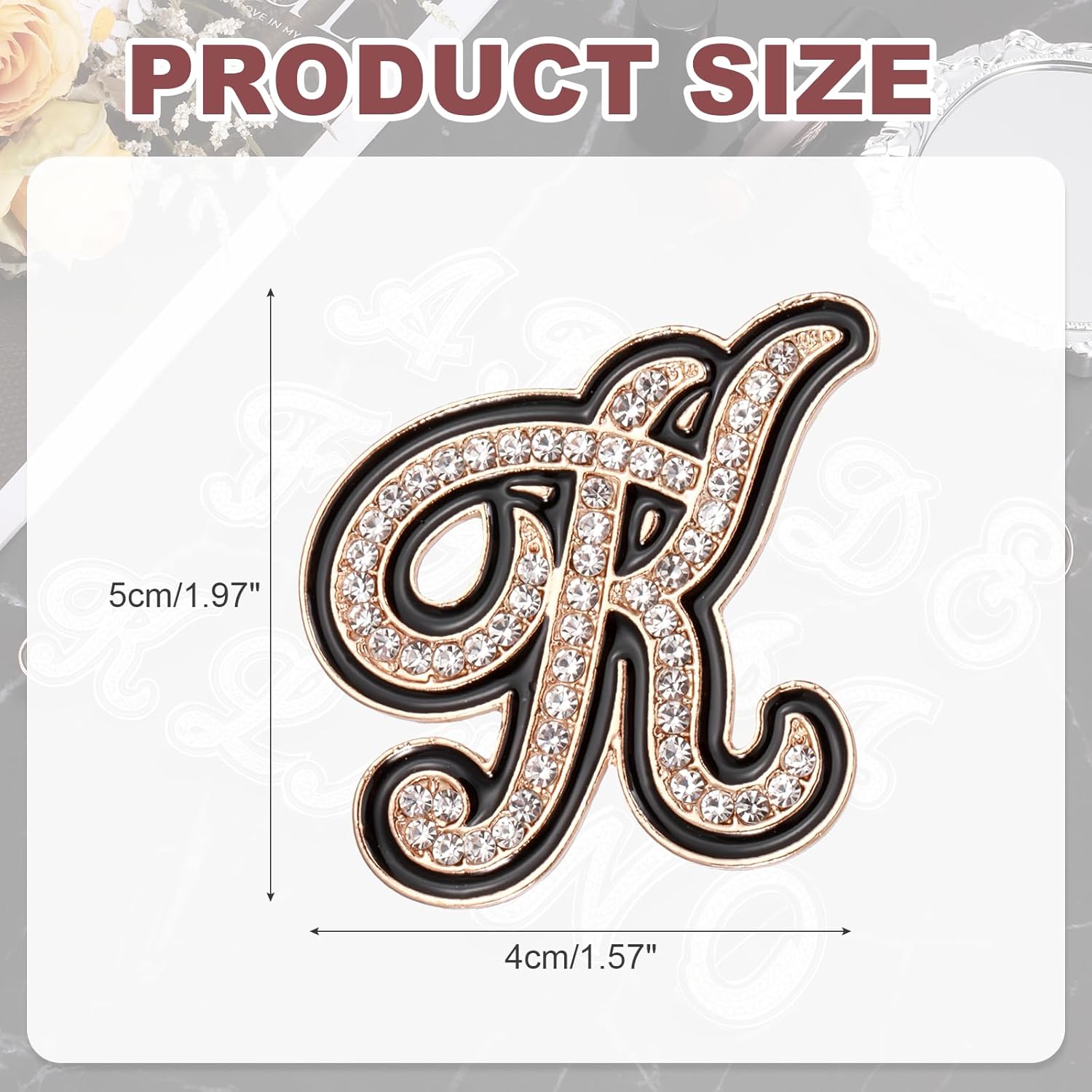 PATIKIL Rhinestone Letter Brooch Pins, Initial Broaches Metal Crystal Alphabet Lapel Pin Black Edge for Women Jewelry Gift Suit Clothes Hat Dress Coat Craft - Image 2