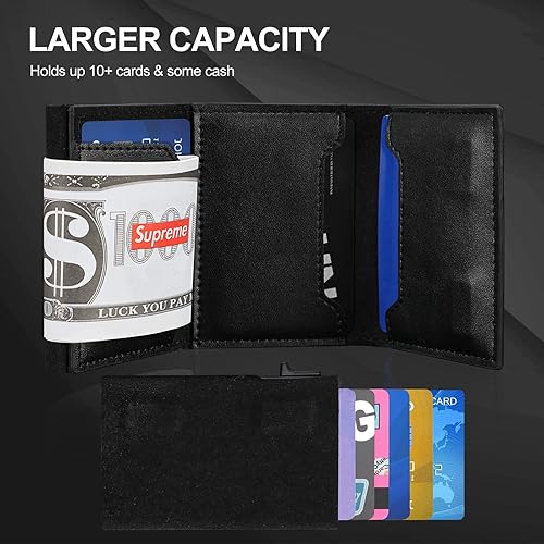 Miniatura 5 de LAKIPETN AirTag - Cartera delgada de cuero para hombre, con tarjeta de crédito, tarjetas emergentes, carteras, protección de bloqueo RFID compatible