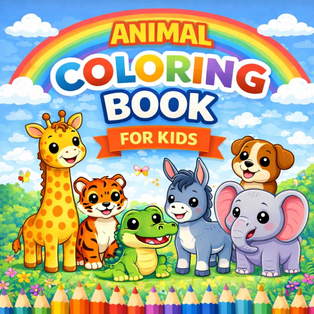 Coloring Book for Kids: Cute and Easy Animals with Name for Young Artists