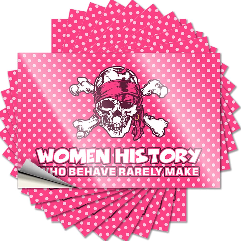 Women History Pirate Girl Power Skull Crossbones Pink Tiny Decal | Girls Waterproof Vinyl Water Autumn Removable Decal Peel Stick(12X18CM)