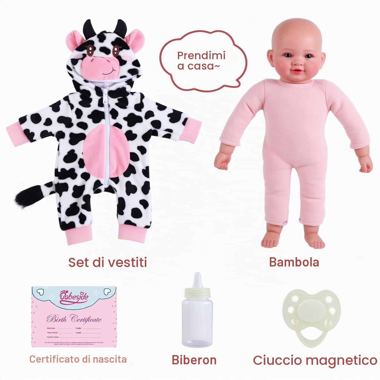 BABESIDE Bambola Bambina - 17 Pollici Bambole Neonato Sorriso Dolce, Corpo in Morbido Cotone - Reborn Bambino con Accessori Giochi Bambini 2 anni+