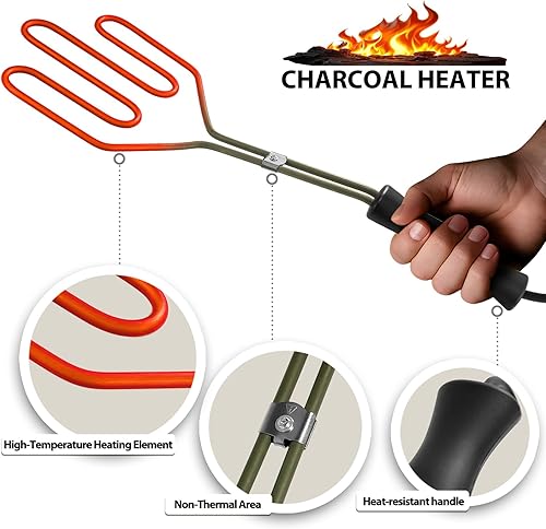 Miniatura 3 de Arrancador de carbón eléctrico de 800 W, encendedor superior para barbacoa, parrilla, chimenea, ahumador, fogatas, carbón, fácil y rápido, bobinas