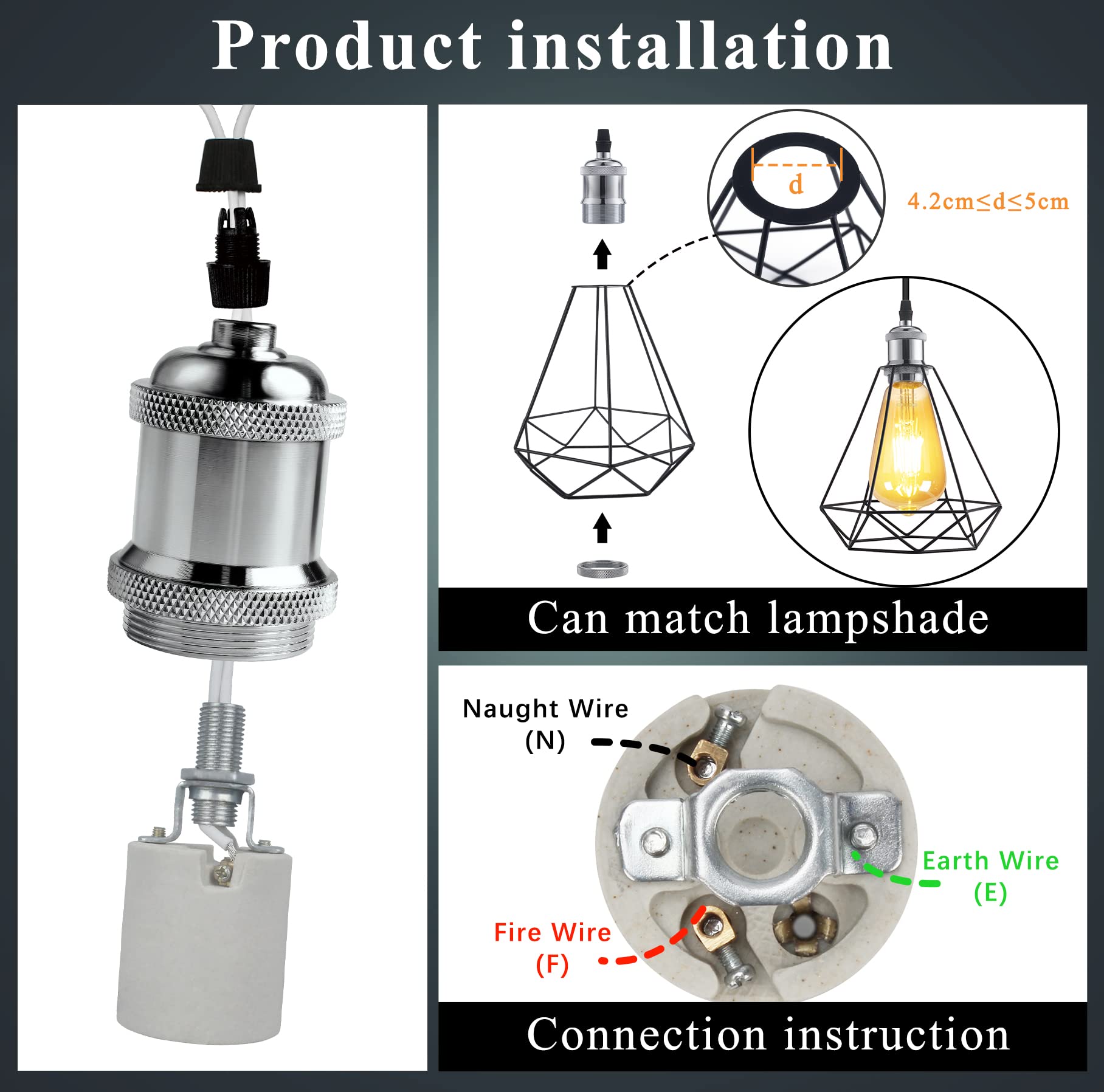 DiCUNO E27 Vintage Portalampada, Edison retro lampada a sospensione, Adattatore in ceramica solida, 10 Pezzi di colore cromato socket