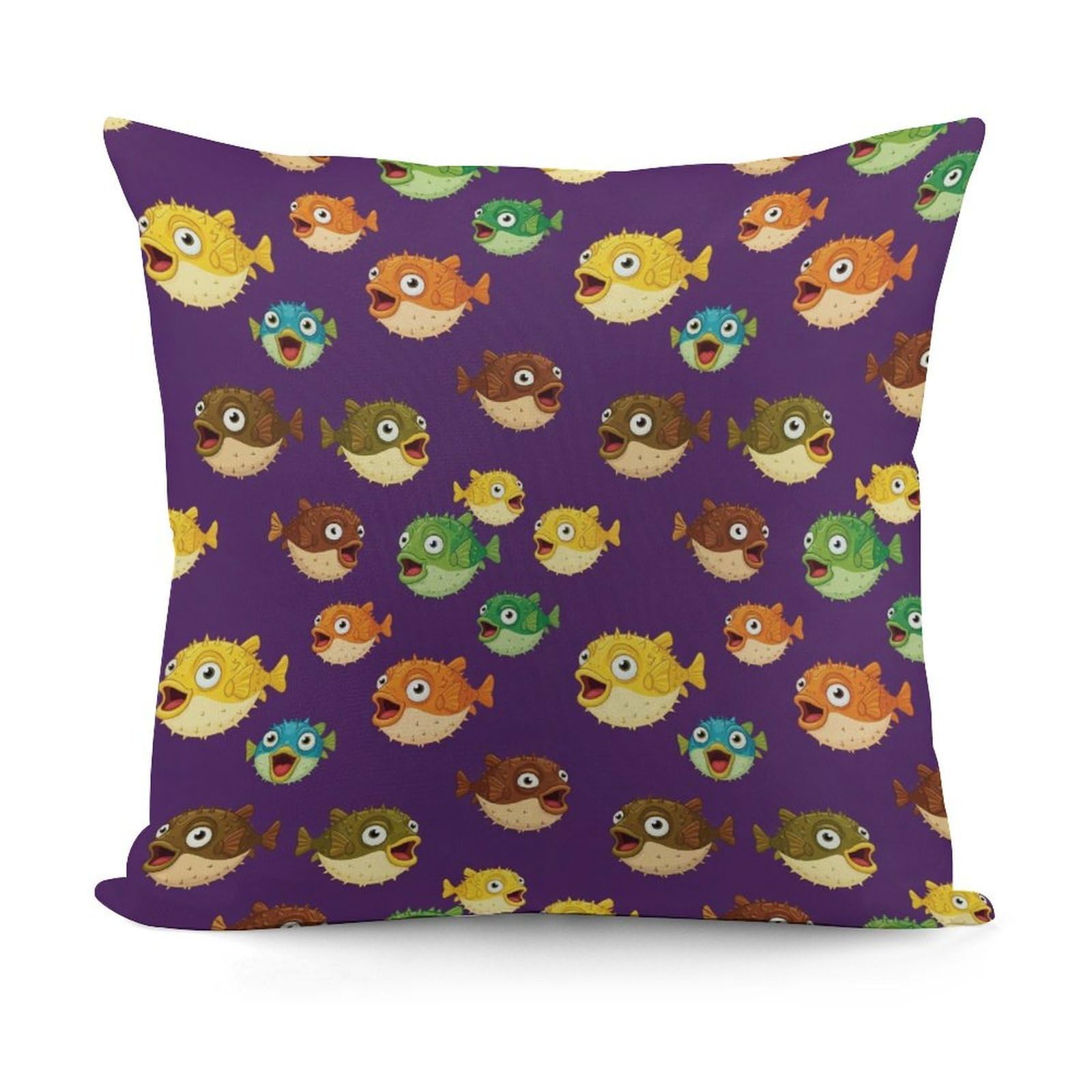 Smazdfxx Picture(205) Soft Andffy Unique Pufferfish Square Cushion Cover With Zipper For Sofa, Couch, Living Room Decorative