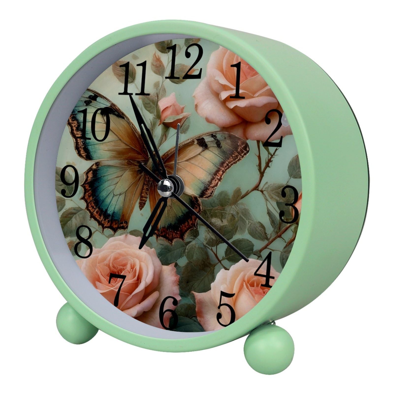 etoenbrc Watercolor Butterfly Silent Analog Alarm Clock Small Battery Operated Clock Slient Plastic Table Clock for Living Room Bedroom Color112