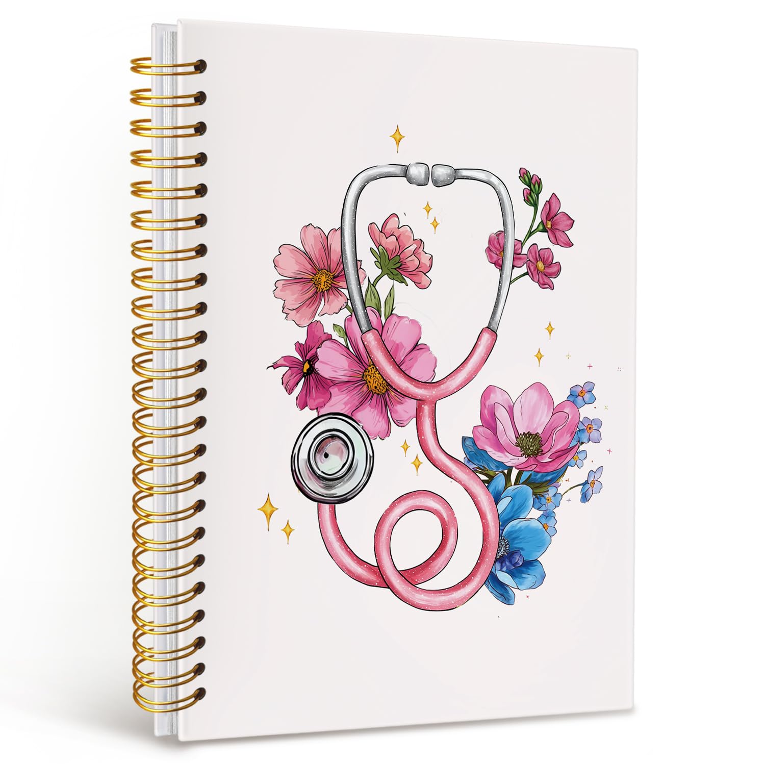MOFUYU Nurse Notebook,Gifts for Nurses,Nurse School Essentials,Nursing School Essentials,Nursing Student Graduation Gifts, Nurse Gifts for Women,Nurse Appreciation Gifts,A5 Stethoscope Flower Spiral Notebook 5.5x8.3 Inch