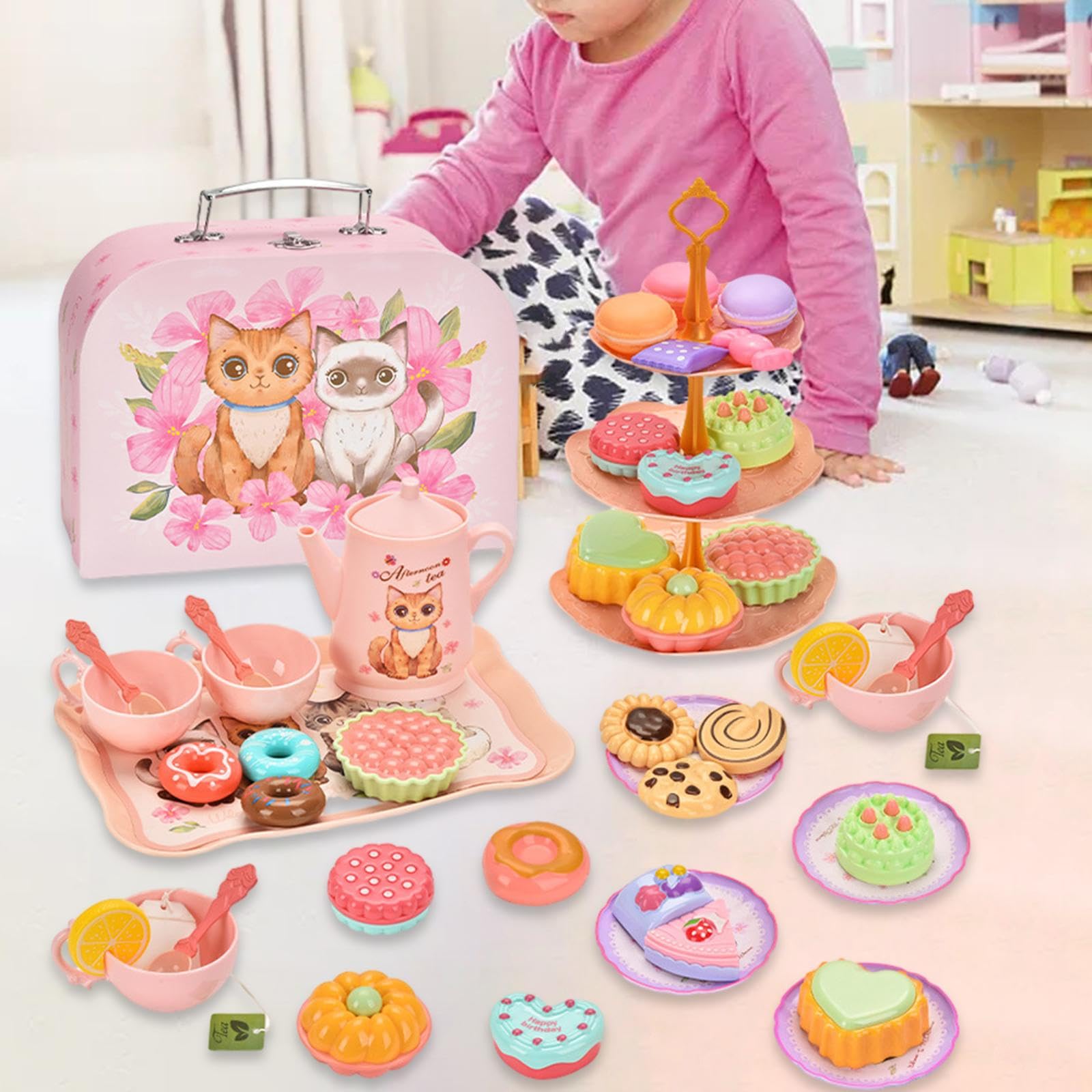 Juego de rol, Juego de Té de, Juego de Postres de Juguete, Juguete de Princesa para Niñas Y Niños, Estilo E