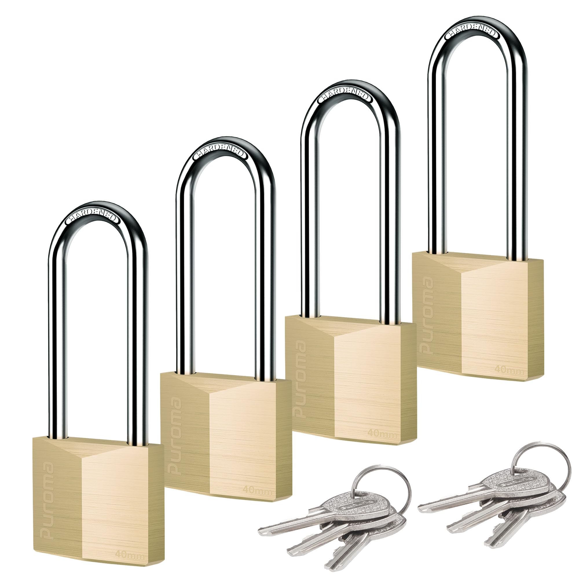 Puroma 4 Pack Keyed Padlock Waterproof Solid Brass Lock, 2.6 Inch Padlock with Keys Alike for Sheds, Storage Unit School Gym Locker, Fence, Toolbox, Hasp Storage