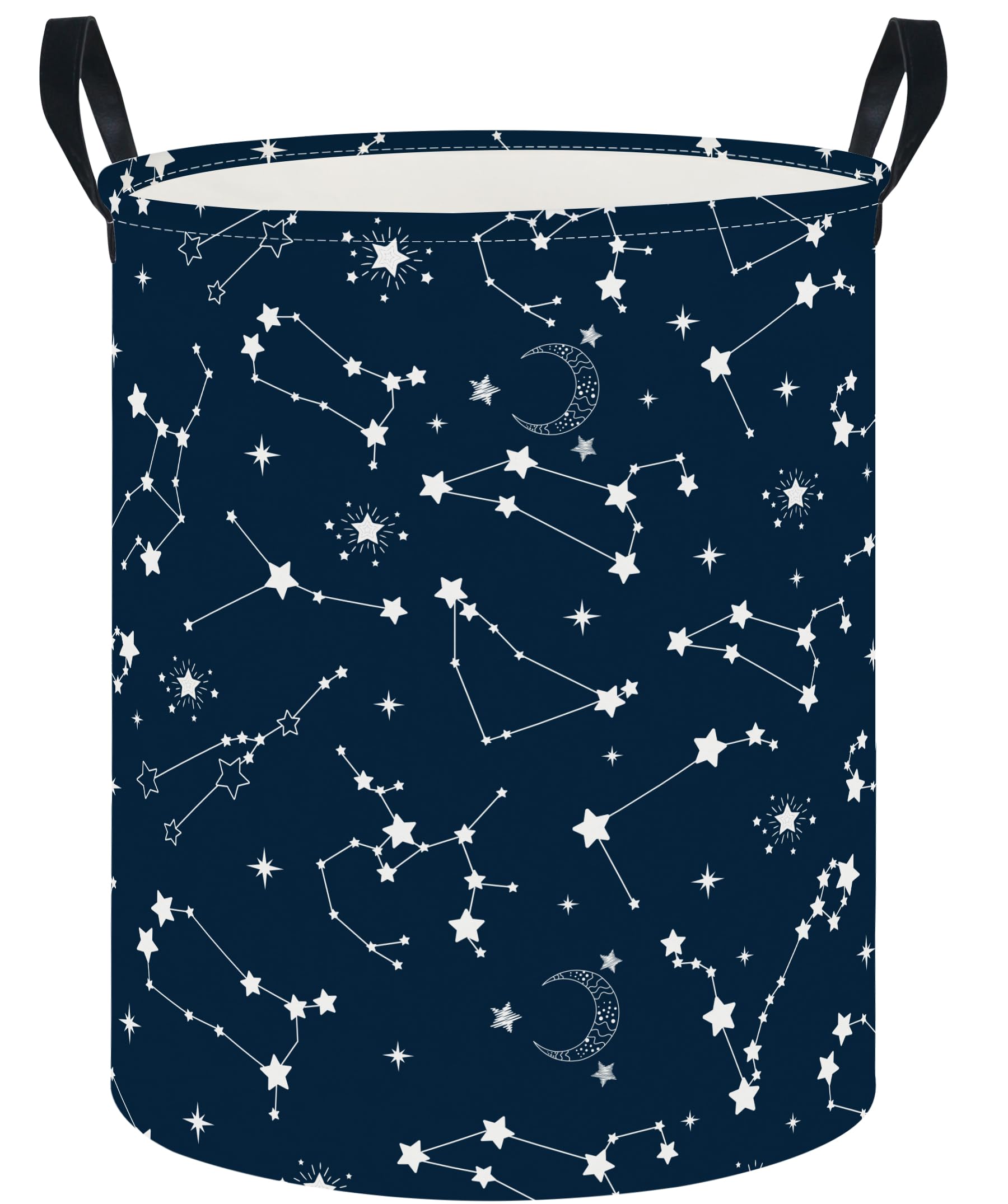 CLOCOR Large Blue Round Laundry Hamper,Waterproof Storage Basket,Gift Basket(Starry Sky)