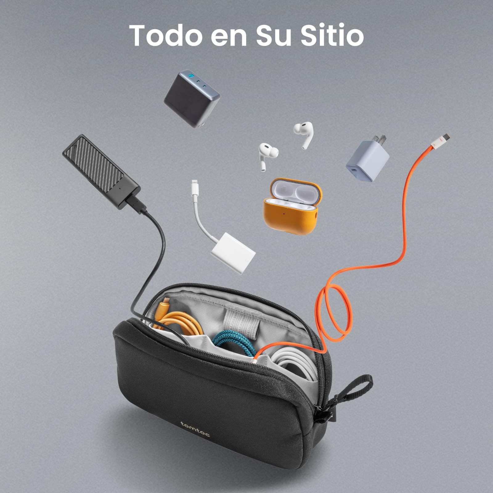 tomtoc Bolsa para Cables Accesorios, Organizador Cables Viaje, Bolsa Organizadora de Cables Portátil para Alimentación de Teléfono Móvil, Power Bank, Memoria USB, AirPods y Artículos de Uso Diario