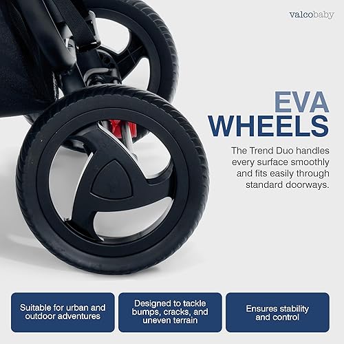 Miniatura 7 de Valco Baby Trend Duo - Cochecito doble ligero lado a lado 2025 (azul tenim) - Plegado fácil y compacto, reclinable multiposición, toldo grande,