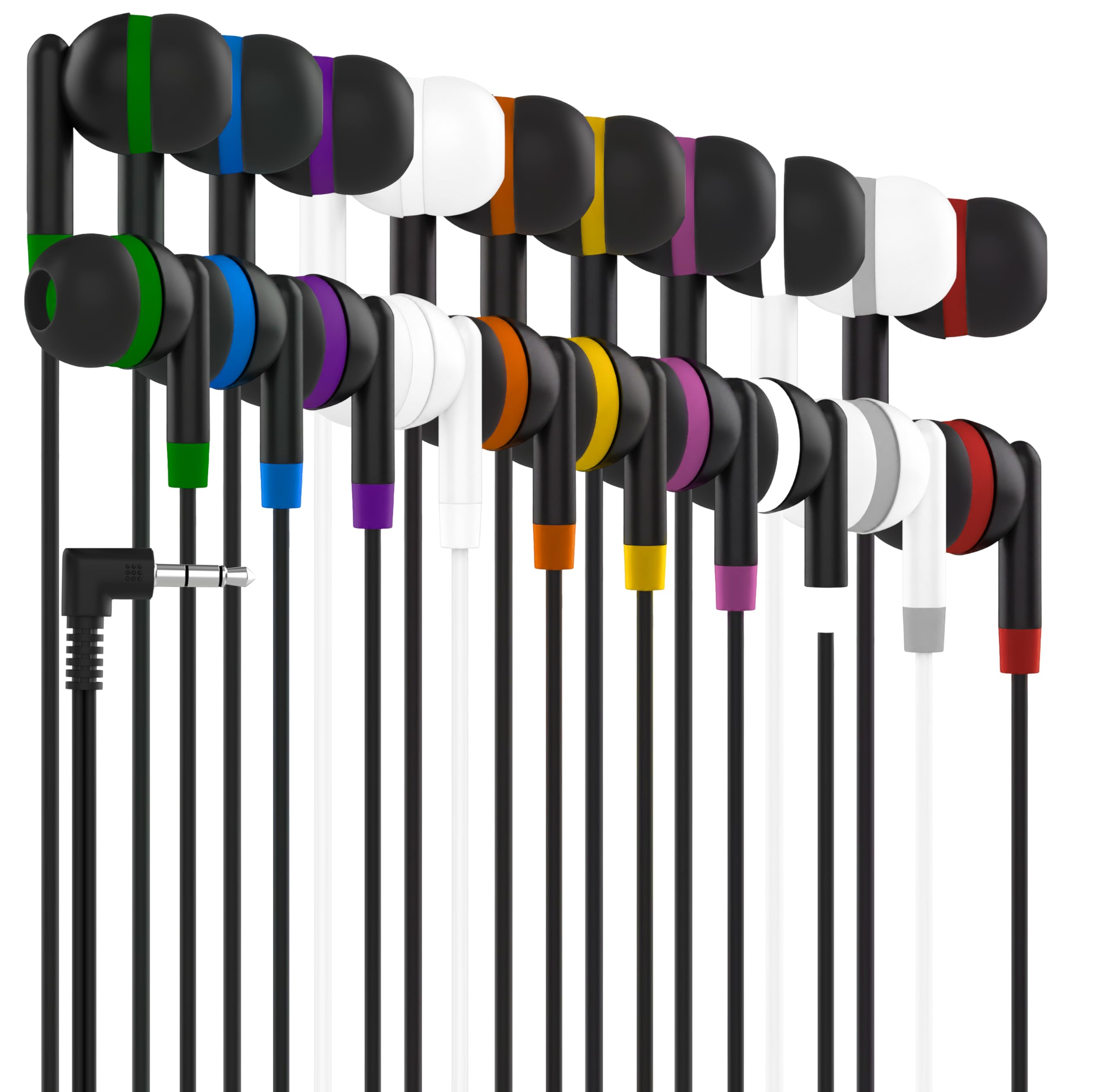 Maeline Bulk Earbuds - Confezione da 100 auricolari in-ear con cavo da 3,5 mm, per studenti, ascolto in classe, test, biblioteche, Chromebook, tablet e laptop