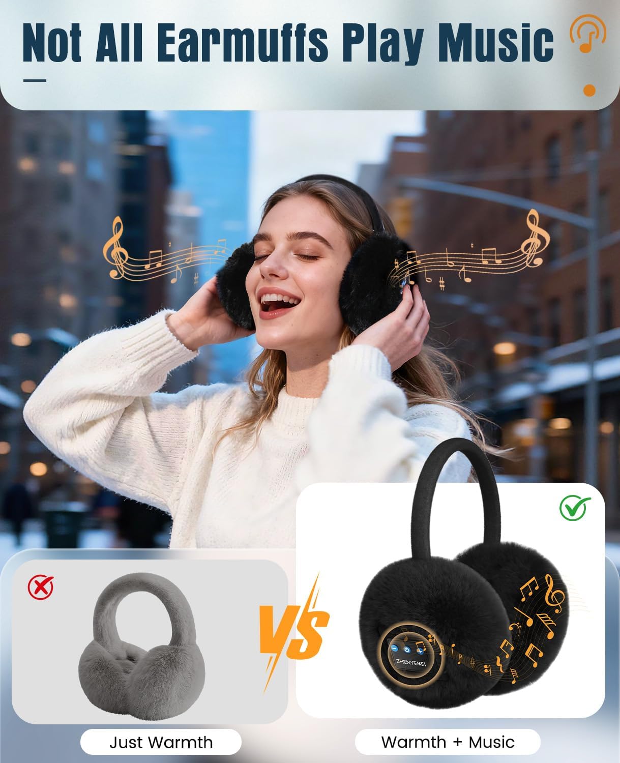 ZHENYEMEI Bluetooth Ear Muffs for Winter Wireless Ear Warmers Headphones with HD Speakers and Microphone for Men, Women - Image 2