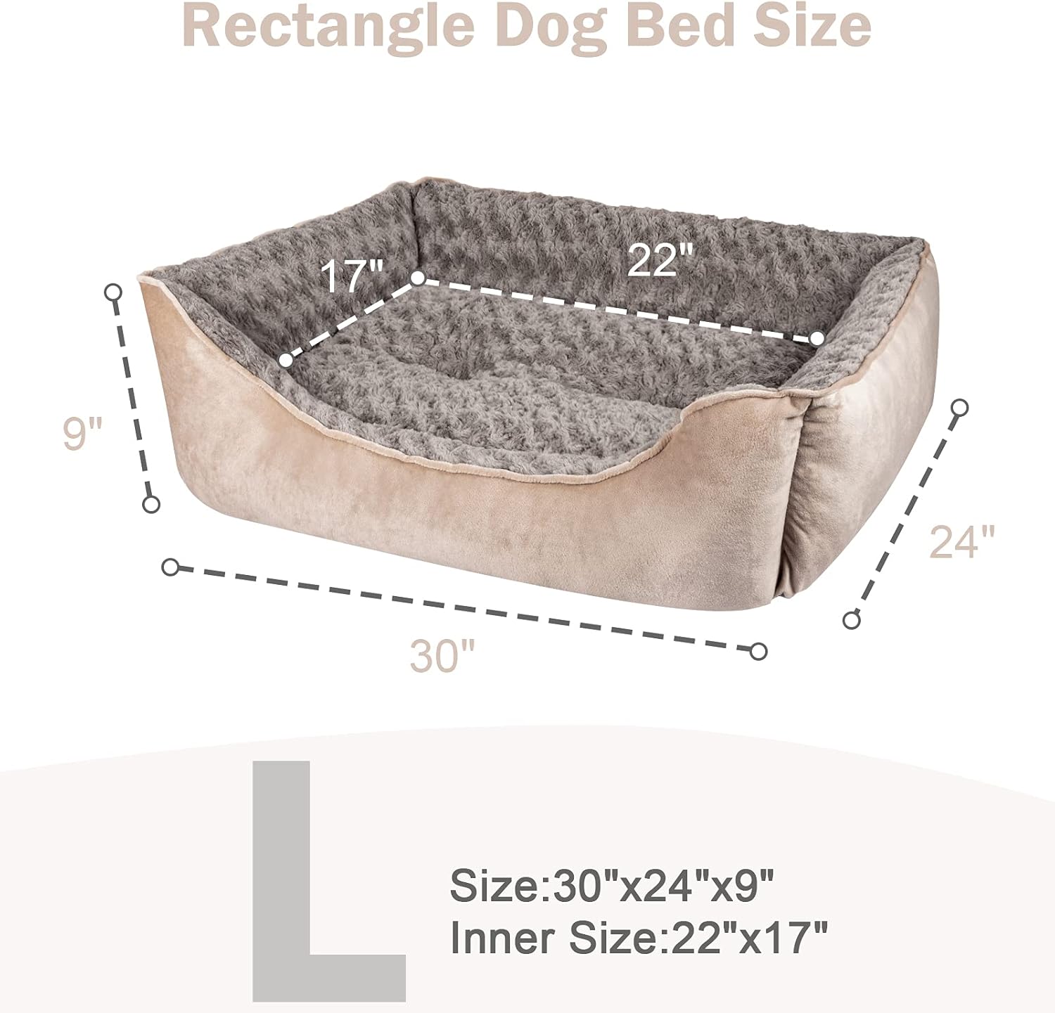 JOEJOY Rectangle Dog Bed for Large Medium Small Dogs Machine Washable Sleeping Dog Sofa Bed Non-Slip Bottom Breathable Soft Puppy Bed Durable Orthopedic Calming Pet Cuddler, Multiple Size, Beige : Pet Supplies