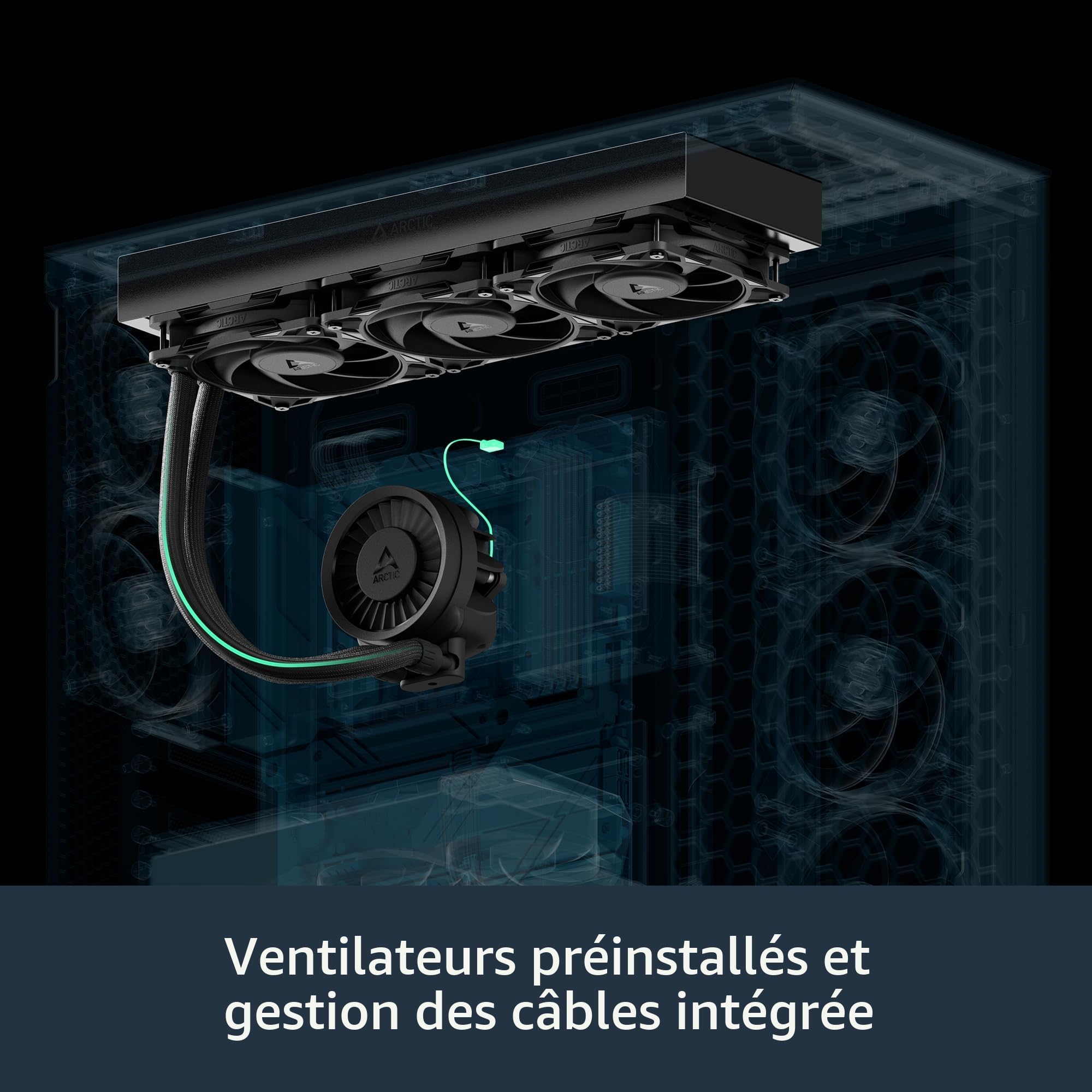 ARCTIC Liquid Freezer III Pro 420 - Refroidisseur de CPU AIO, 3 x 140 mm refroidissement par eau, radiateur 38 mm, pompe PWM, ventilateur VRM, AMD AM5/AM4, Intel LGA1851/1700 Cadre de contact - Noir