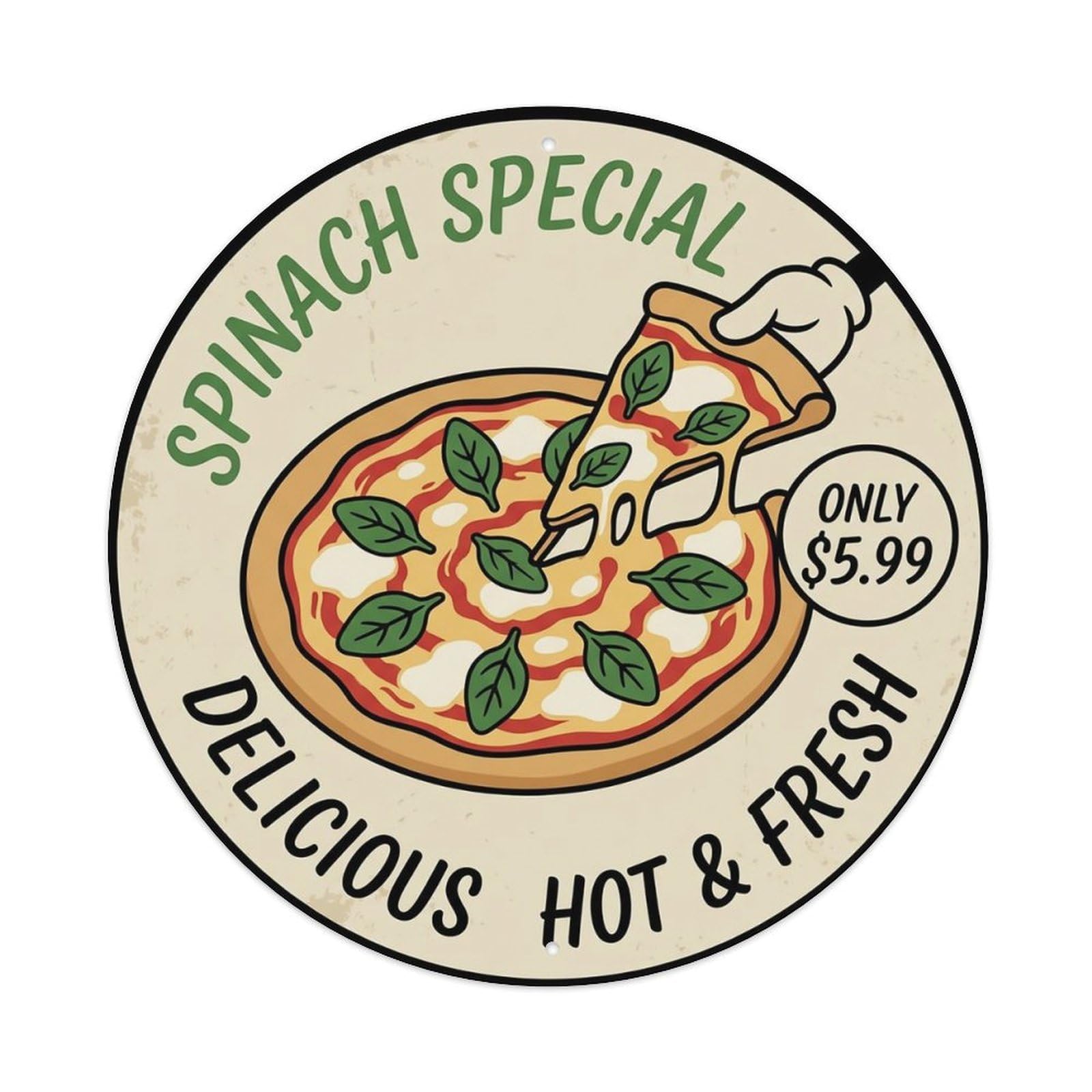 Huiyhb 8X8inch(20X20cm) Vintage Pizza Slice Italian Traditional Cuisine Spinach Metal Tin Sign