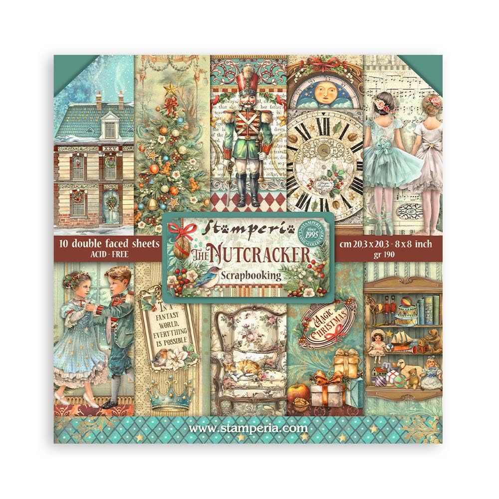 Stamperia - Scrapbook Paper Pad for Scrapbooks, Albums, Card Making, Bullet Journals and More, Acid Free, Double-Sided, Perfect for Hobbies, Crafts, and Gifting (The Nutcracker) (20.3 x 20.3 cm)