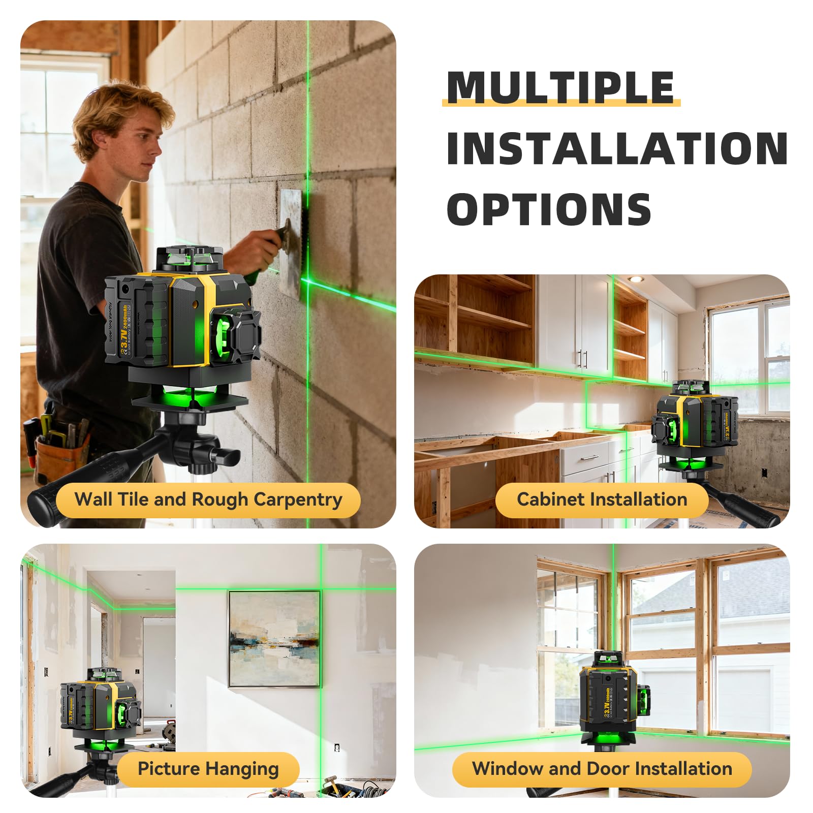 Bluebow Nivel Láser Autonivelante con Tripode, 4D con 16 líneas láser | con 2 baterías, Láser de Construcción 360° X 4 para Azulejos, Colgar Cuadros, Reformas del Hogar y Proyectos de Interior