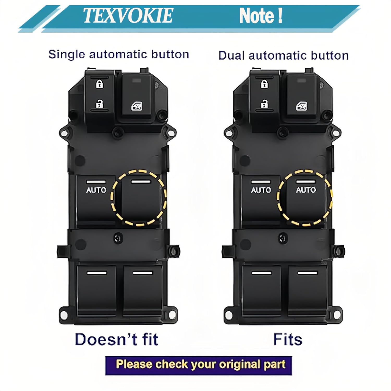 35750-SZA-A31 Left Driver Side Master Power Window Door Switch with Cowbar, Fit for 2008-2015 Honda Pilot EX EX-L / 2009-2014 Acura TSX, Relaced # 35750-SZA-A31, 35750-SZA-A51,35750-SZA-A21