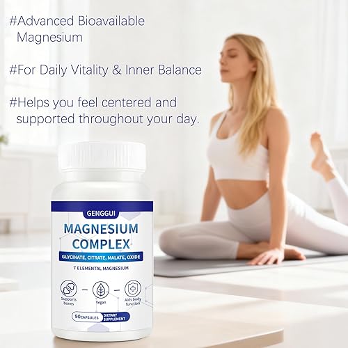 Miniatura 4 de Complejo de magnesio 1000 mg - Suplemento 7 en 1 con glicinato, citrato y malato - Apoya la relajación muscular, el sueño, la salud del corazón