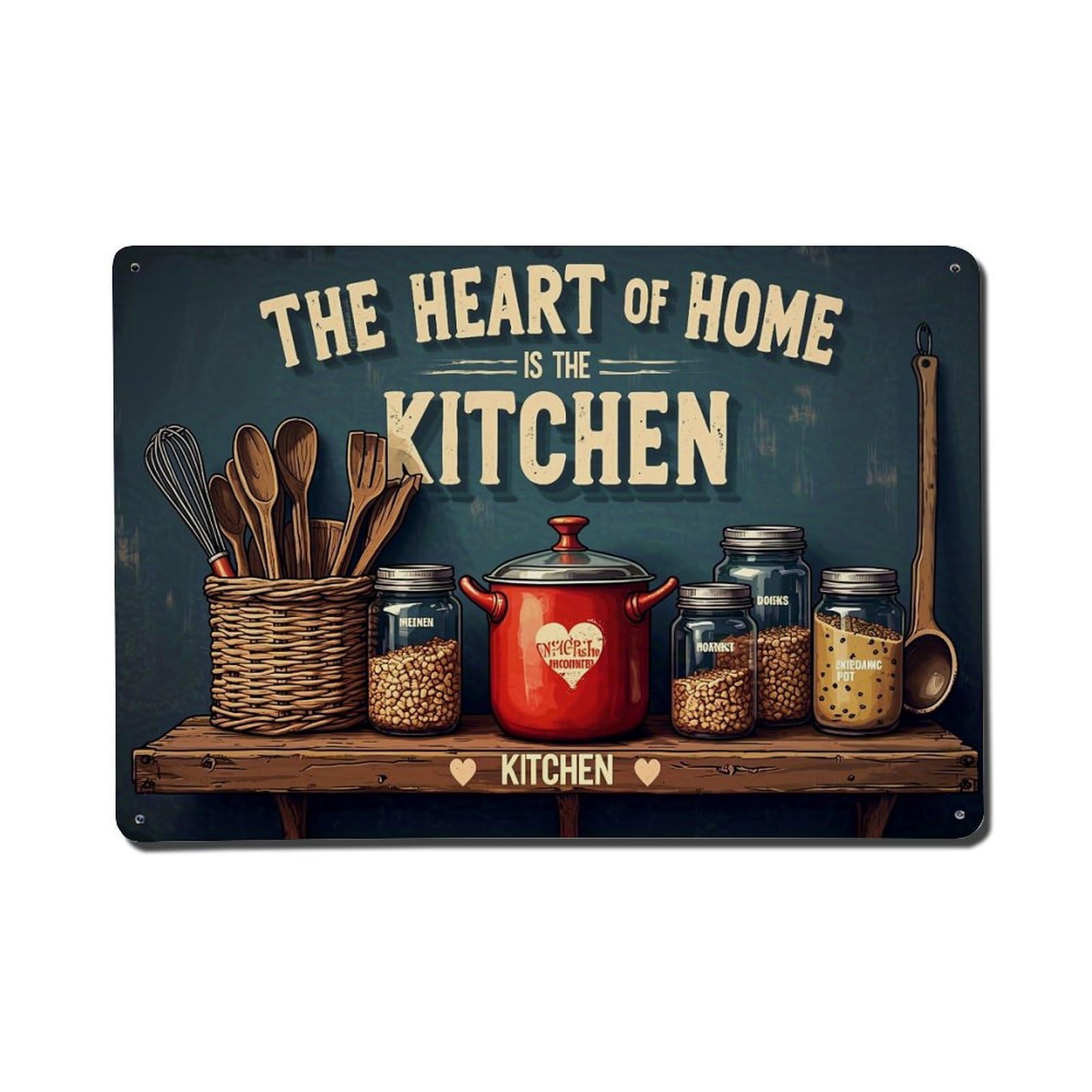 Heart Of Home Kitchen Retro Metal Tin Sign, Vintage Decor Art Poster for Bar, Home, Man Cave, Kitchen, Laundry Room Gift 8x12Inch