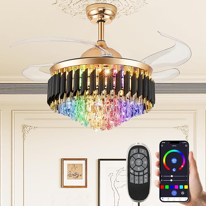 Ventilador de Techo 42" con Luz LED RGB, 6 Velocidades y Asp